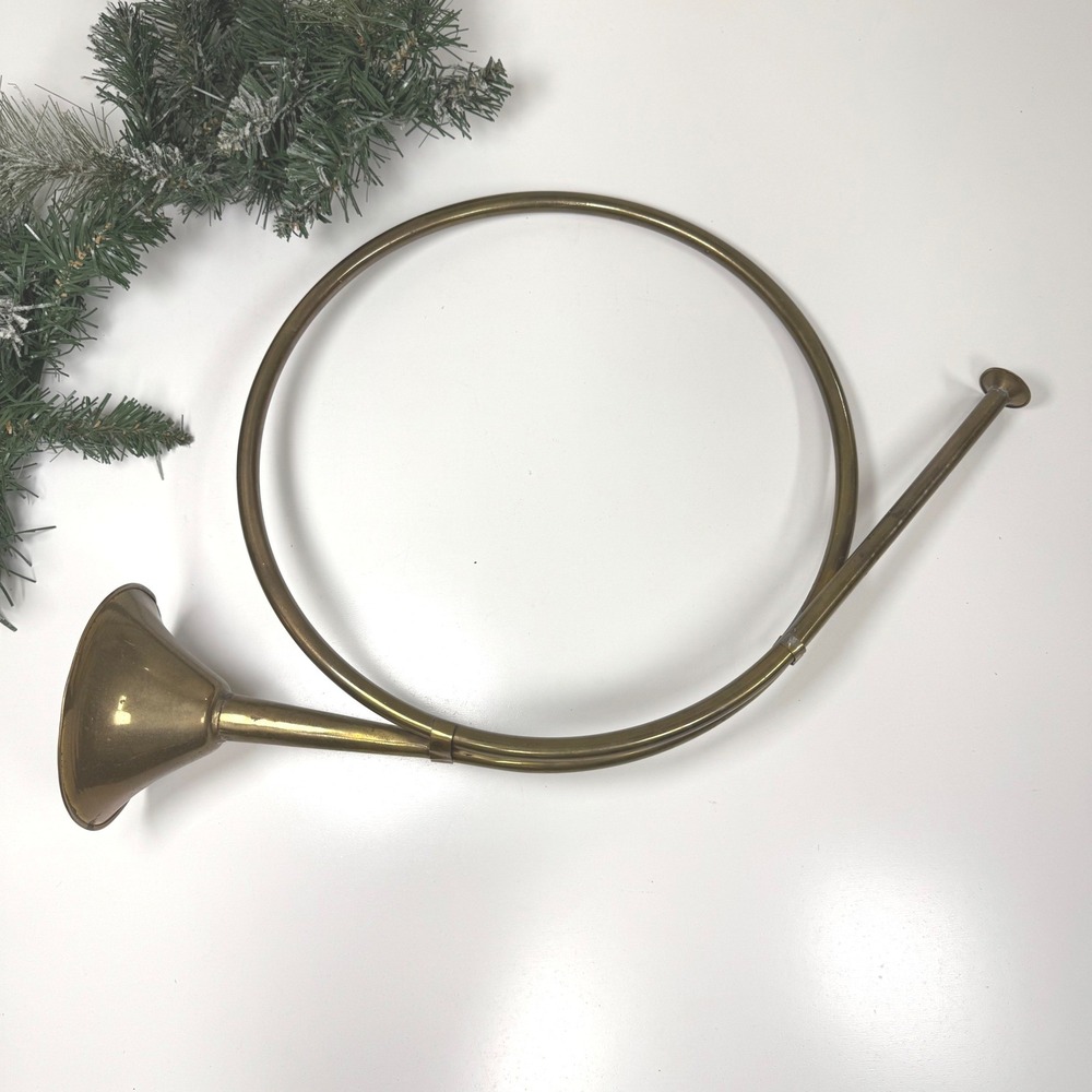 Vintage Large Brass French Horn- Christmas decor 19 inch